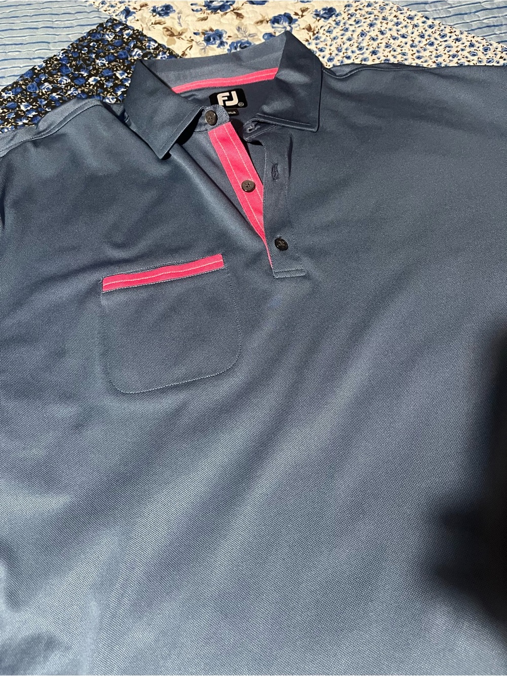 FootJoy Men’s XXL Golf Polo Blue With Pink Trim